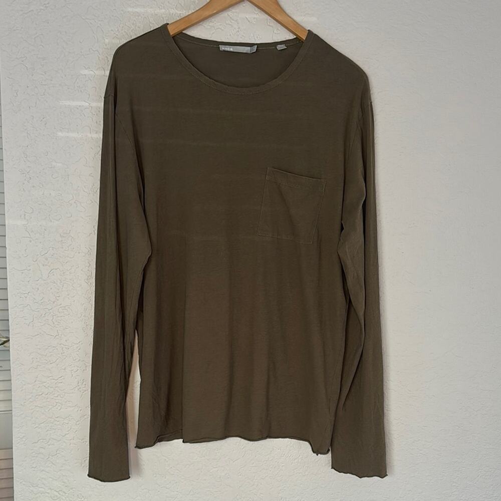 Vince. Olive Green Long Sleeve Pocket Tee Pima Cotton Minimalist Boho Indie